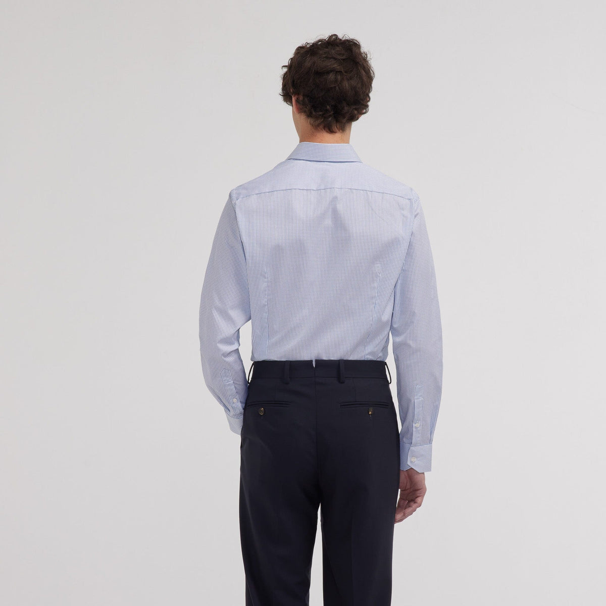 Chemise cintrée popeline double retors carreaux bleu foncé