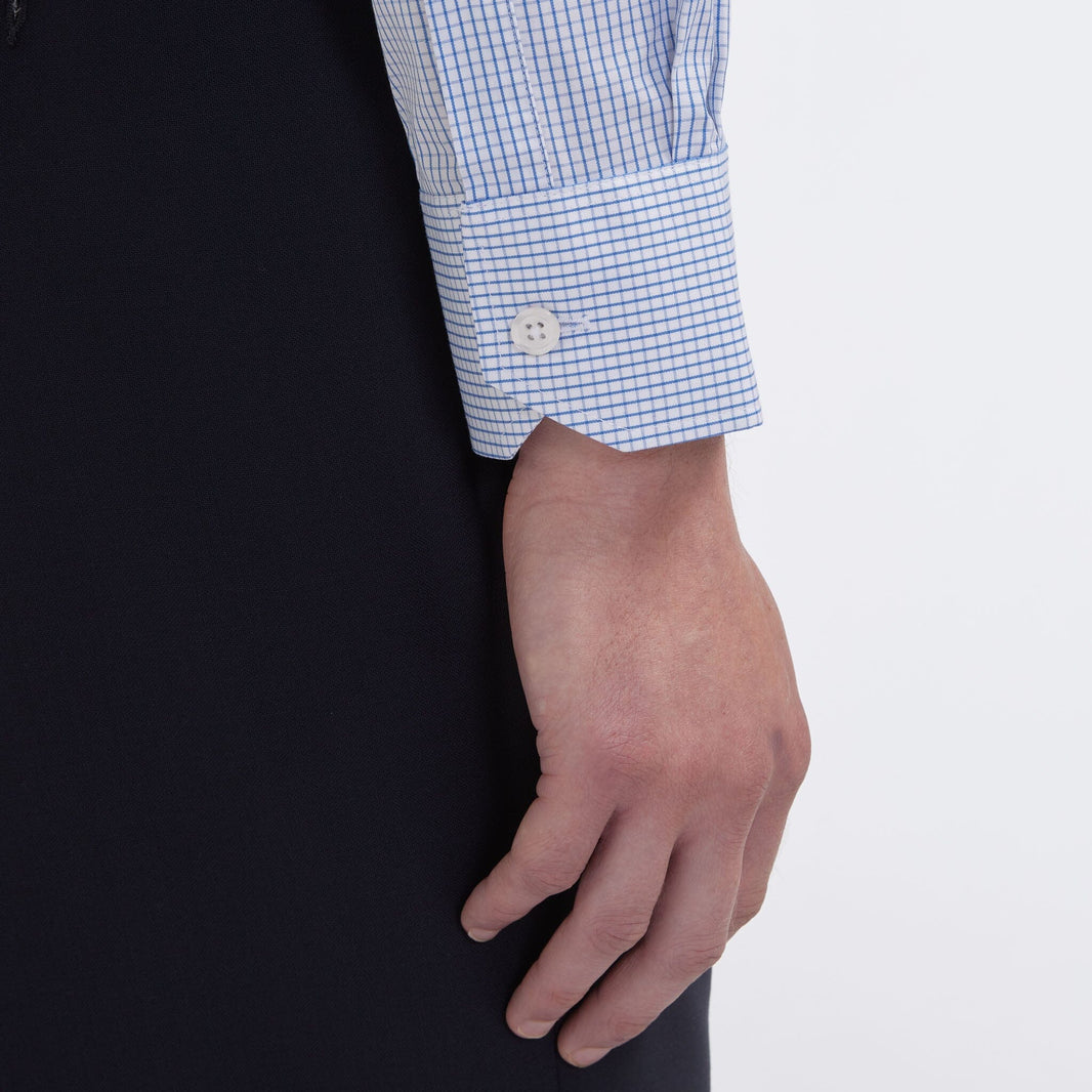 Chemise cintrée popeline double retors carreaux bleu foncé