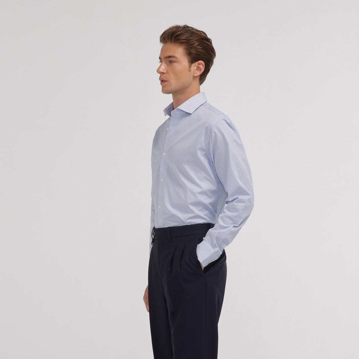 Chemise popeline double retors carreaux bleu foncé