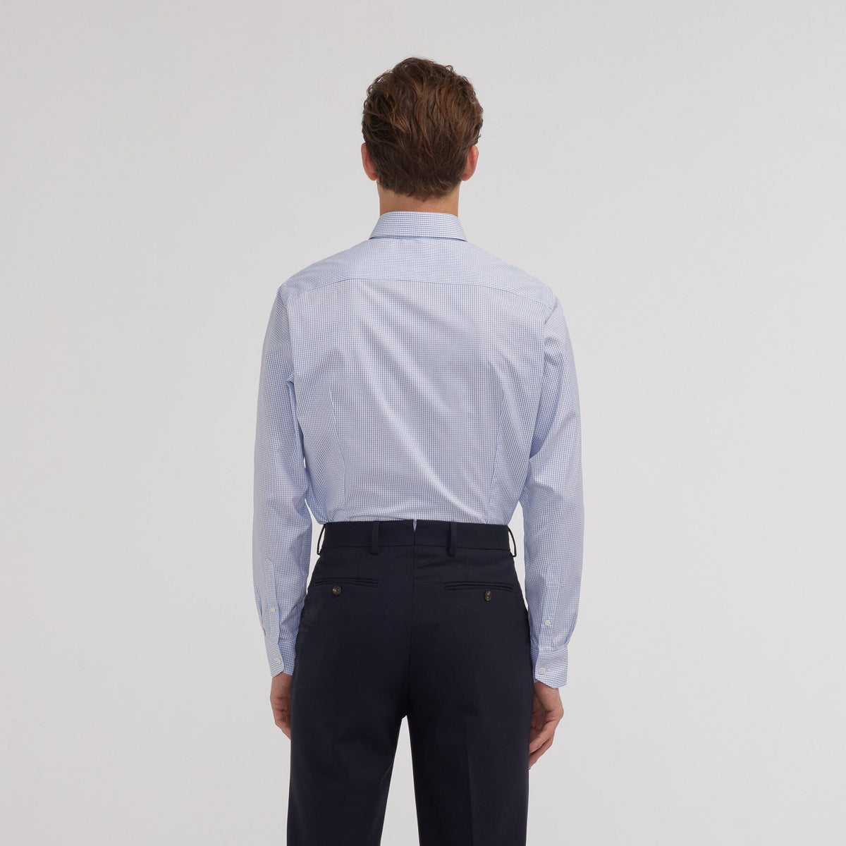 Chemise popeline double retors carreaux bleu foncé