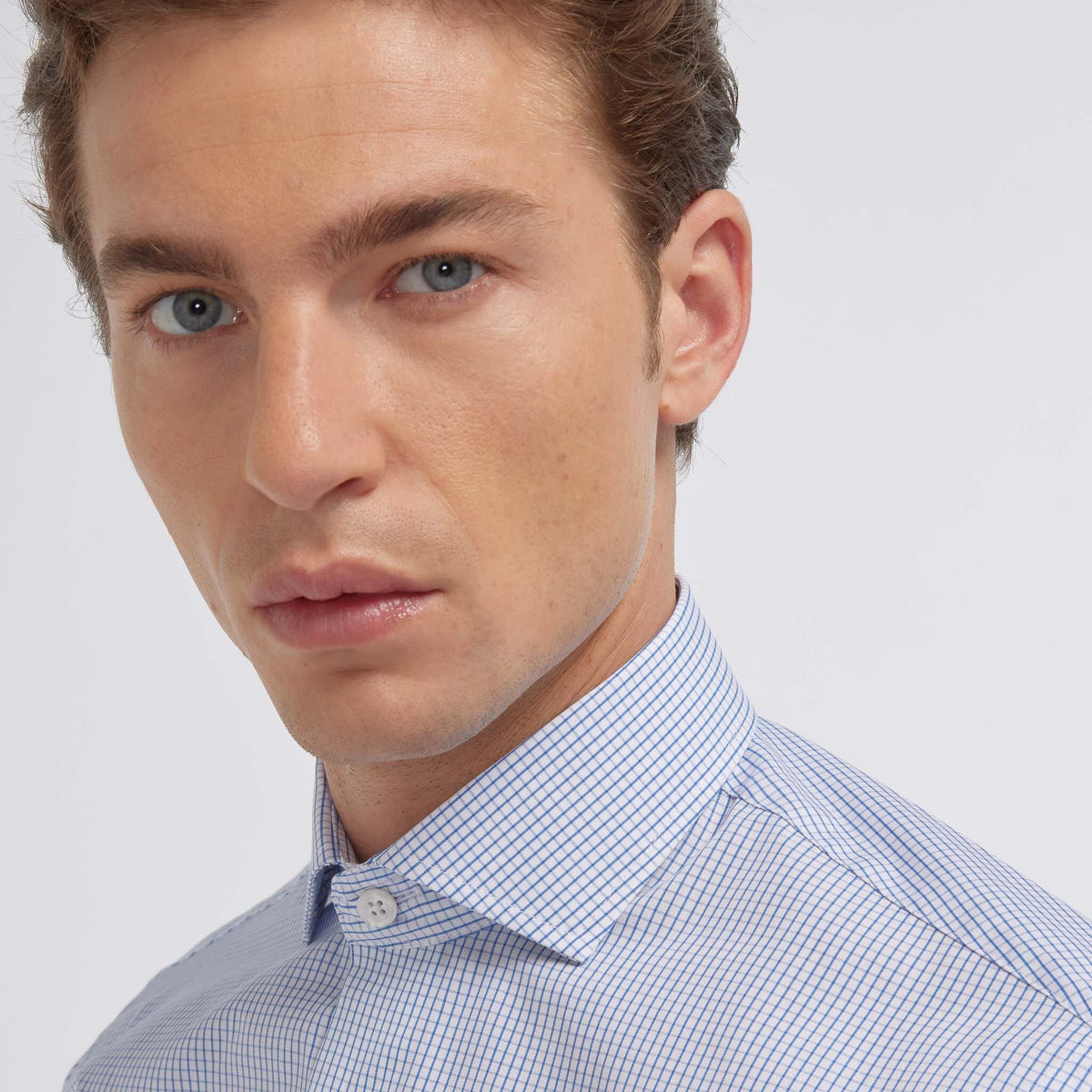 Chemise popeline double retors carreaux bleu foncé