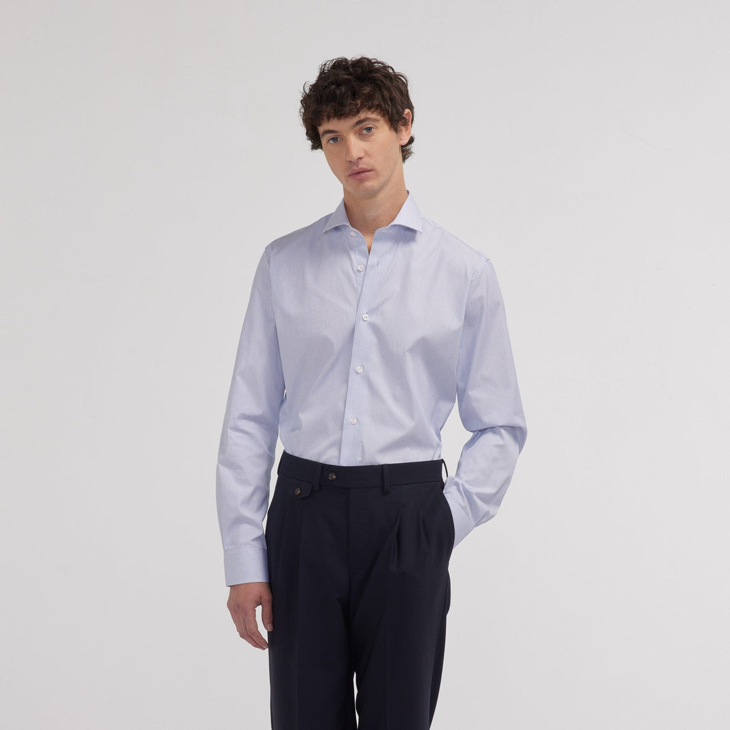 Chemise cintrée popeline double retors rayures bleues