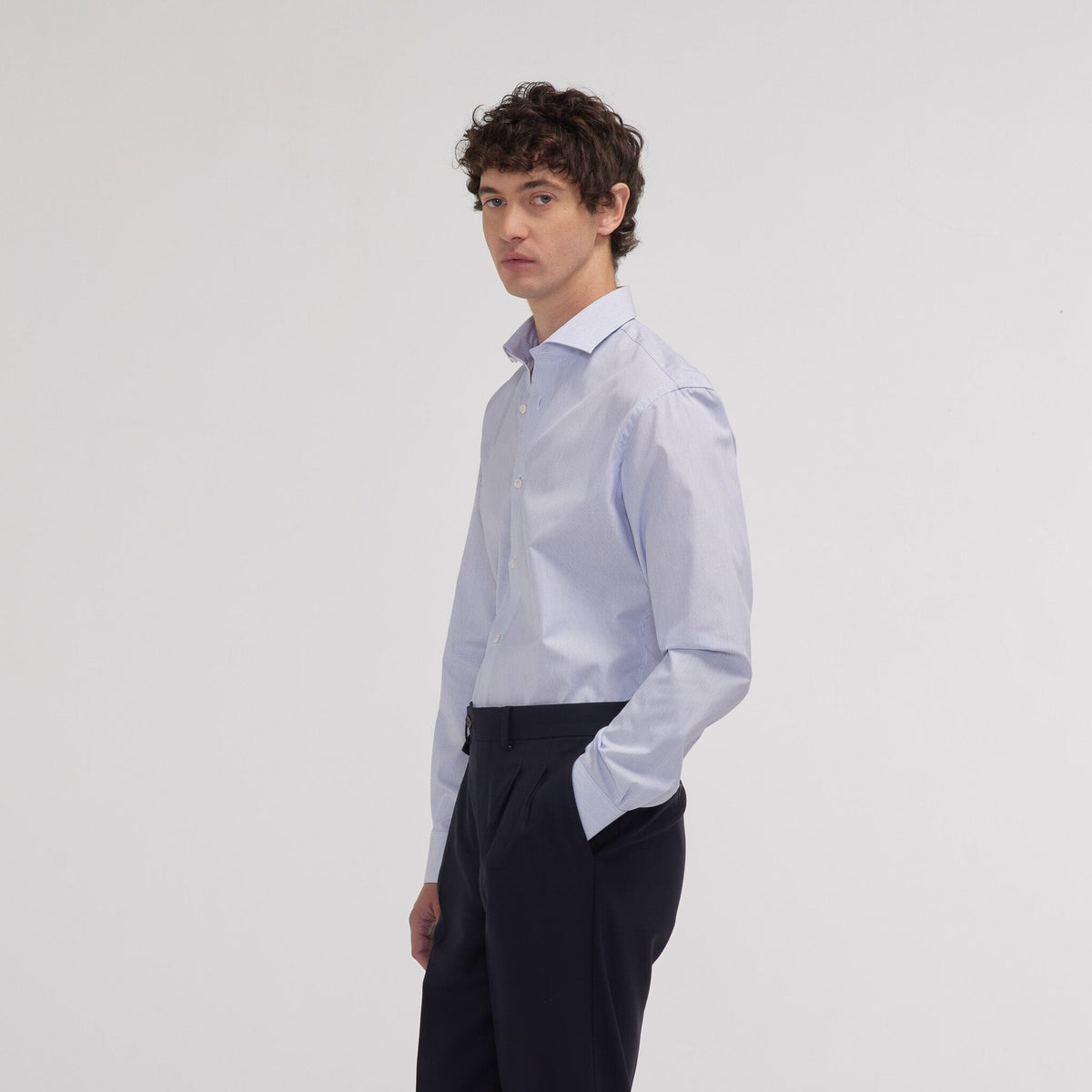 Chemise cintrée popeline double retors rayures bleues