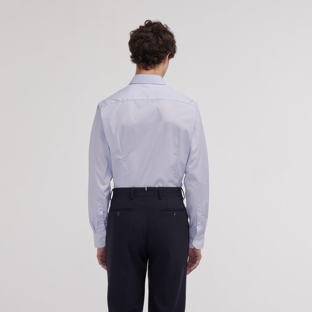 Chemise cintrée popeline double retors rayures bleues