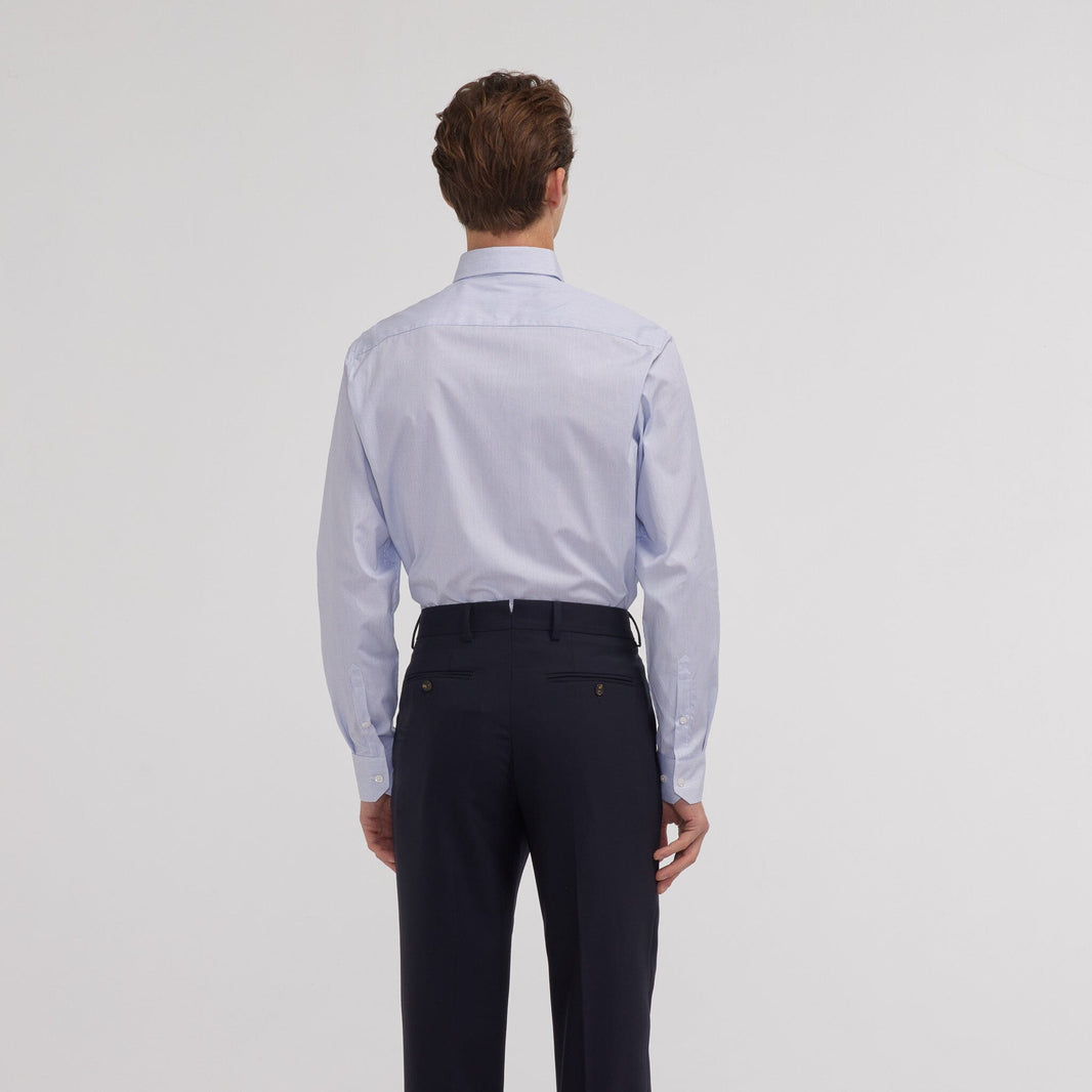 Chemise en popeline double retors faux-uni à fines rayures bleues