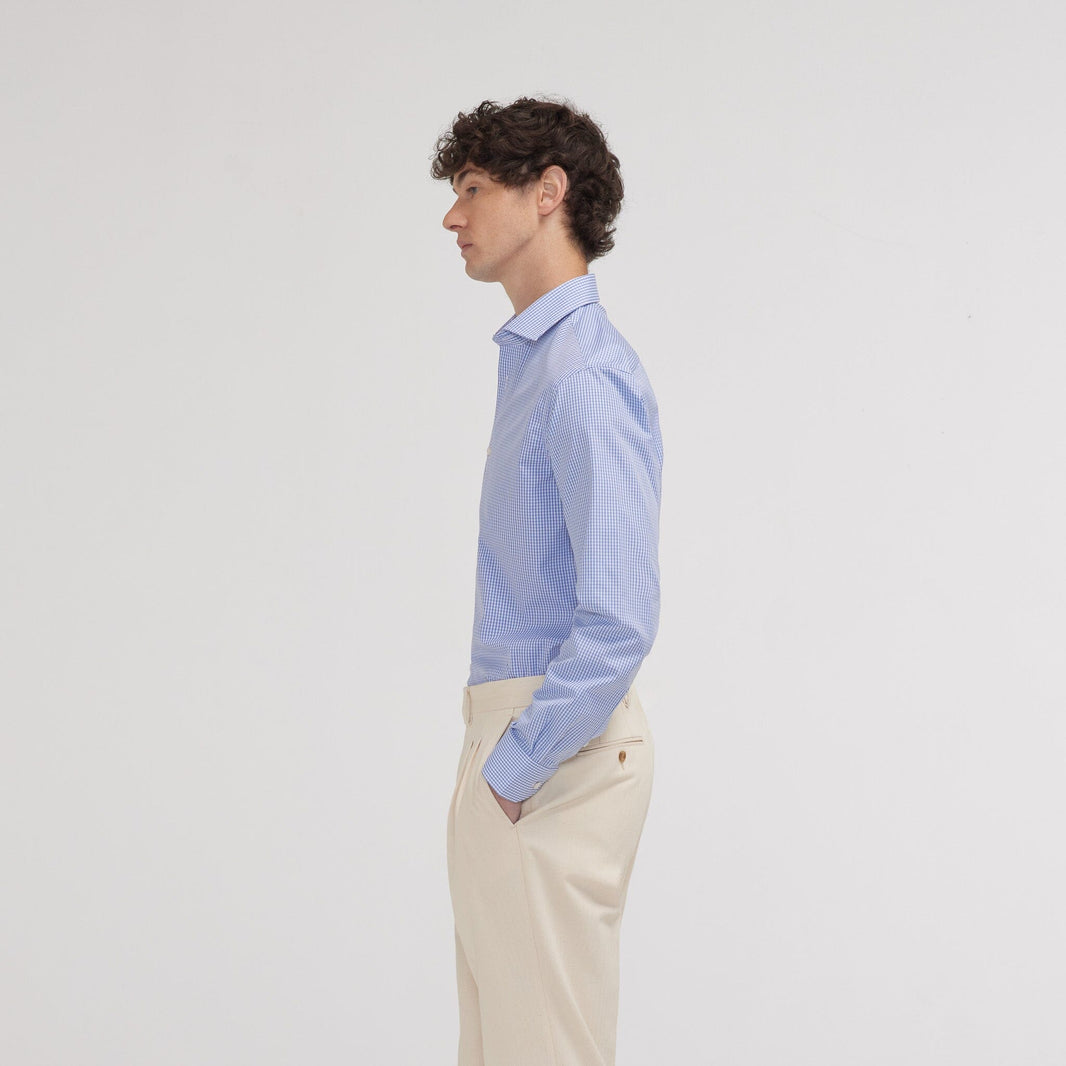 Chemise cintrée popeline double retors vichy bleue