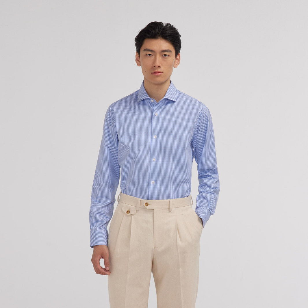 Chemise popeline double retors vichy bleue