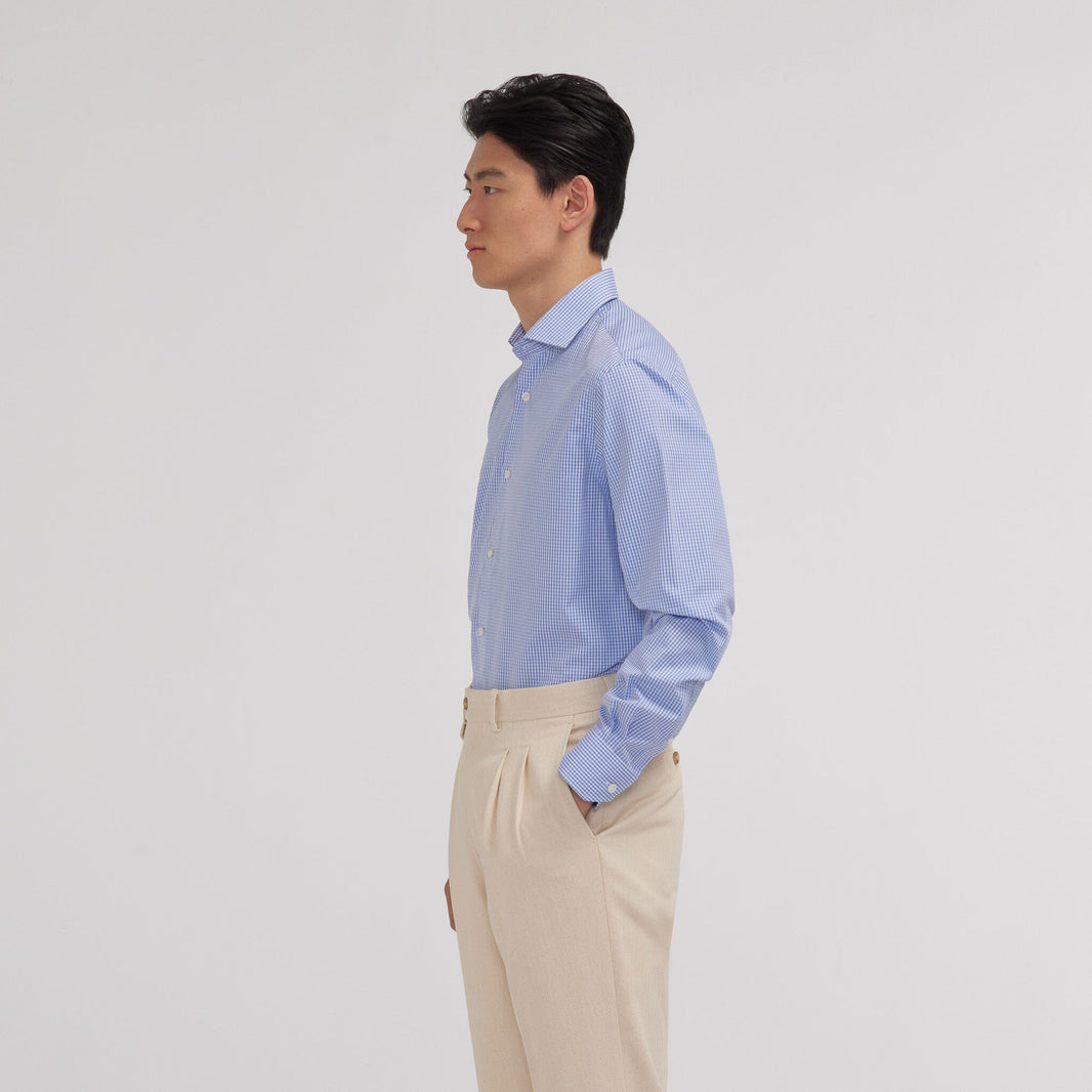 Chemise popeline double retors vichy bleue