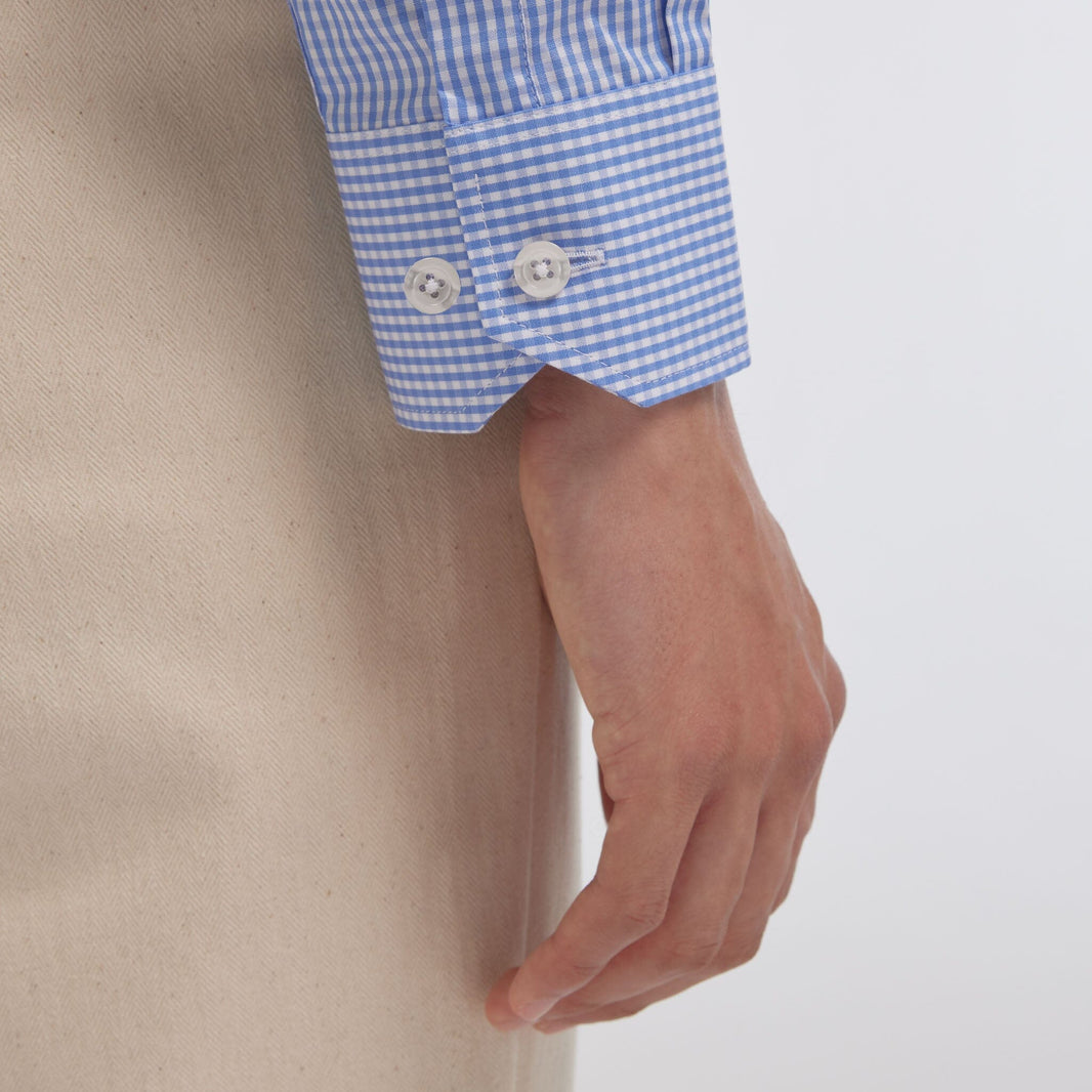 Chemise popeline double retors vichy bleue