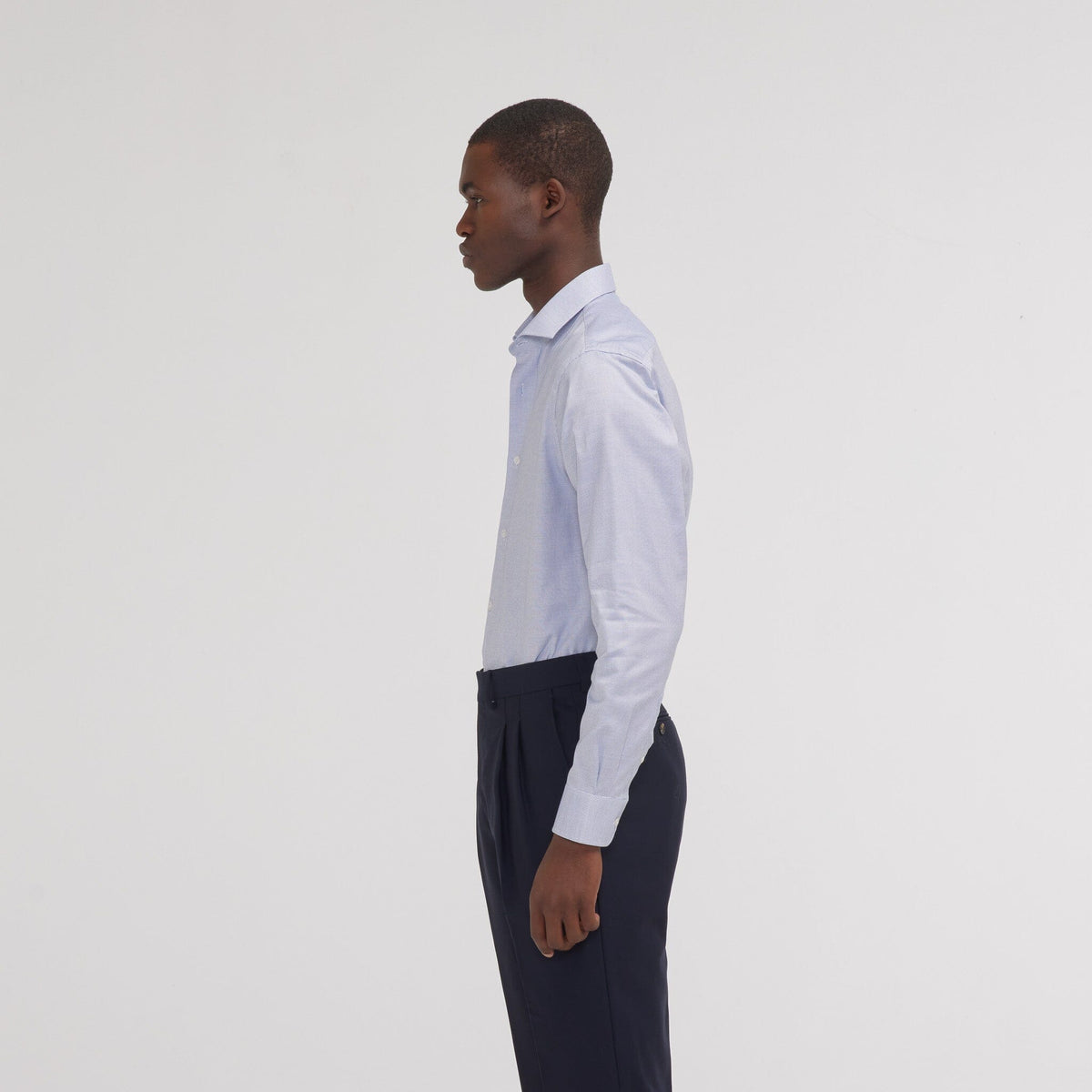 Chemise cintrée en royal oxford double retors pied de puce bleue