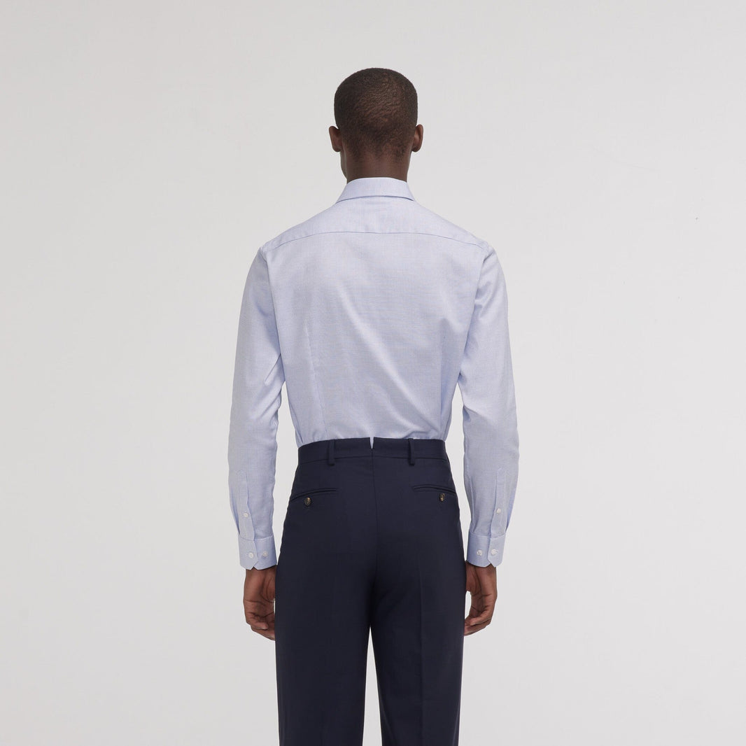 Chemise cintrée en royal oxford double retors pied de puce bleue