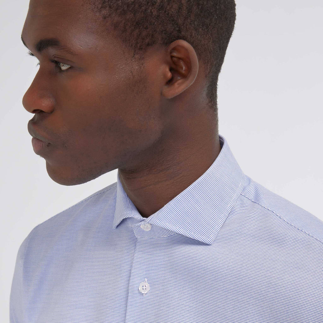 Chemise cintrée en royal oxford double retors pied de puce bleue
