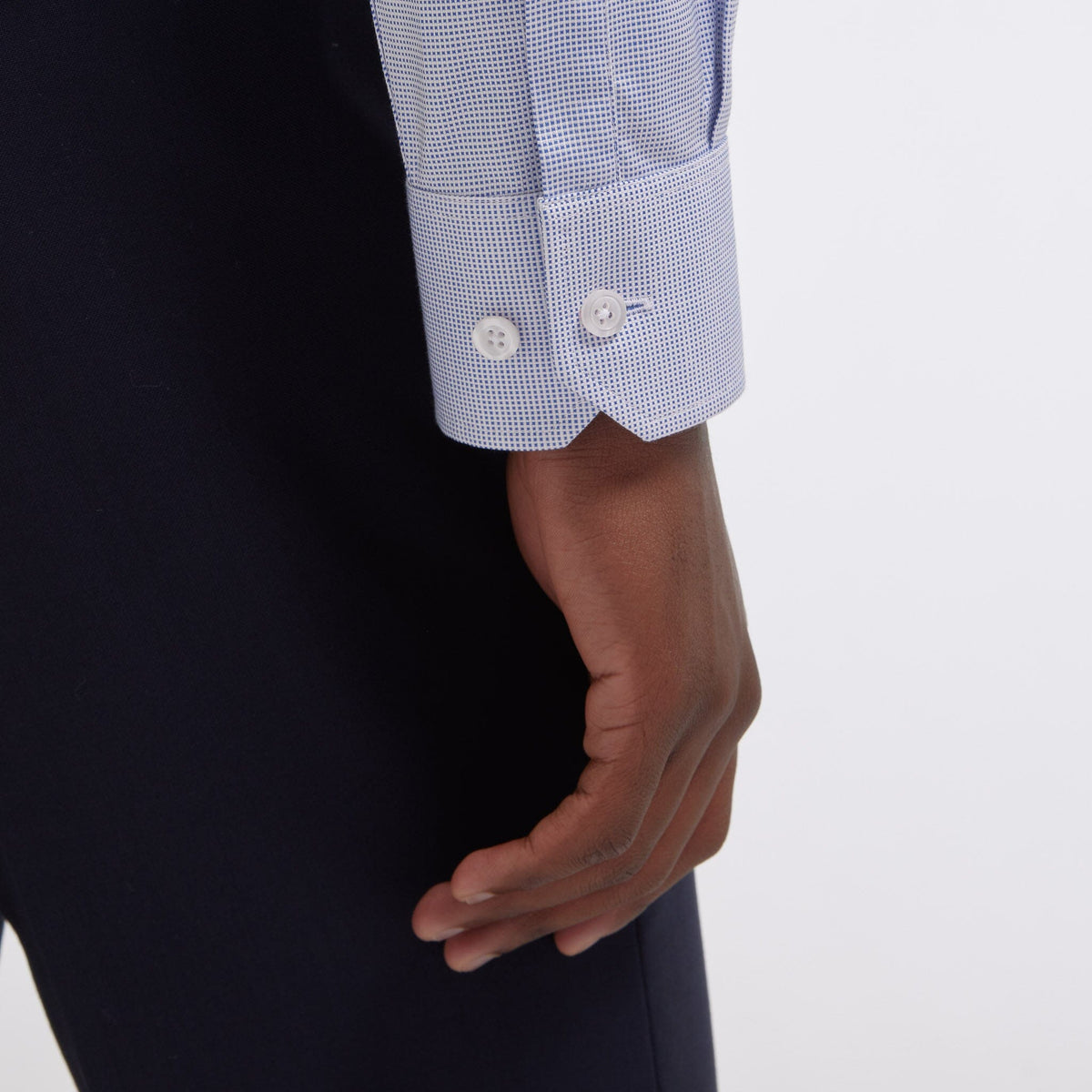 Chemise cintrée en royal oxford double retors pied de puce bleue