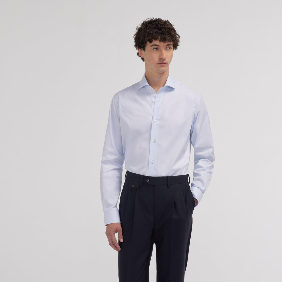Chemise cintrée en oxford double retors bleu ciel