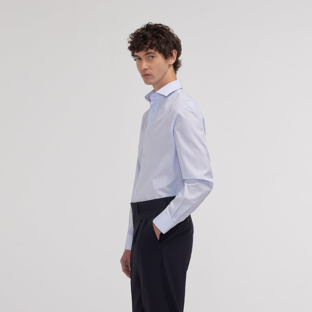 Chemise cintrée en fil-à-fil double retors bleu ciel