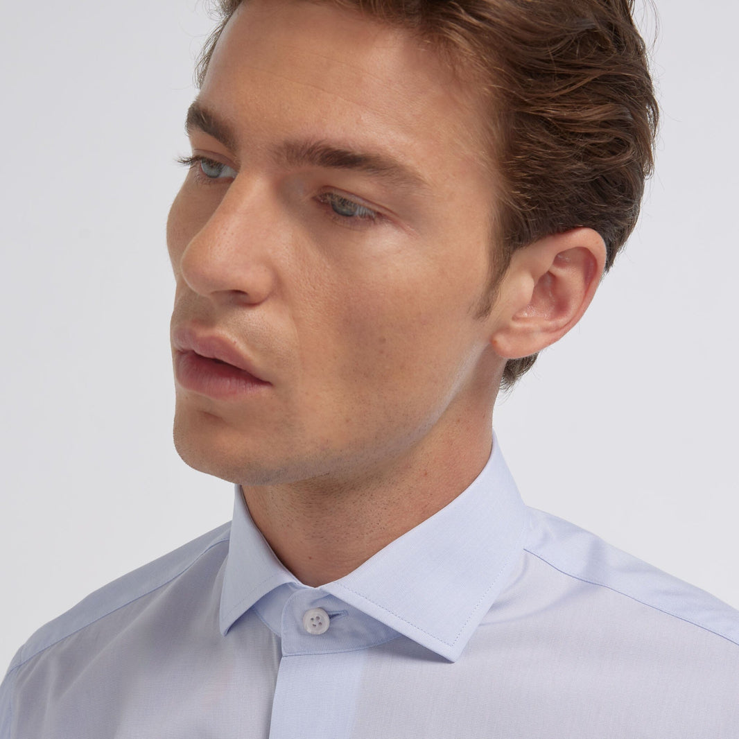 Chemise en fil-à-fil double retors bleu ciel