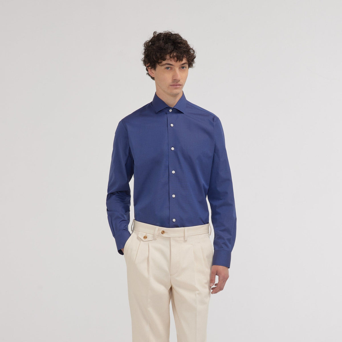 Chemise cintrée en fil-à-fil double retors bleu nuit