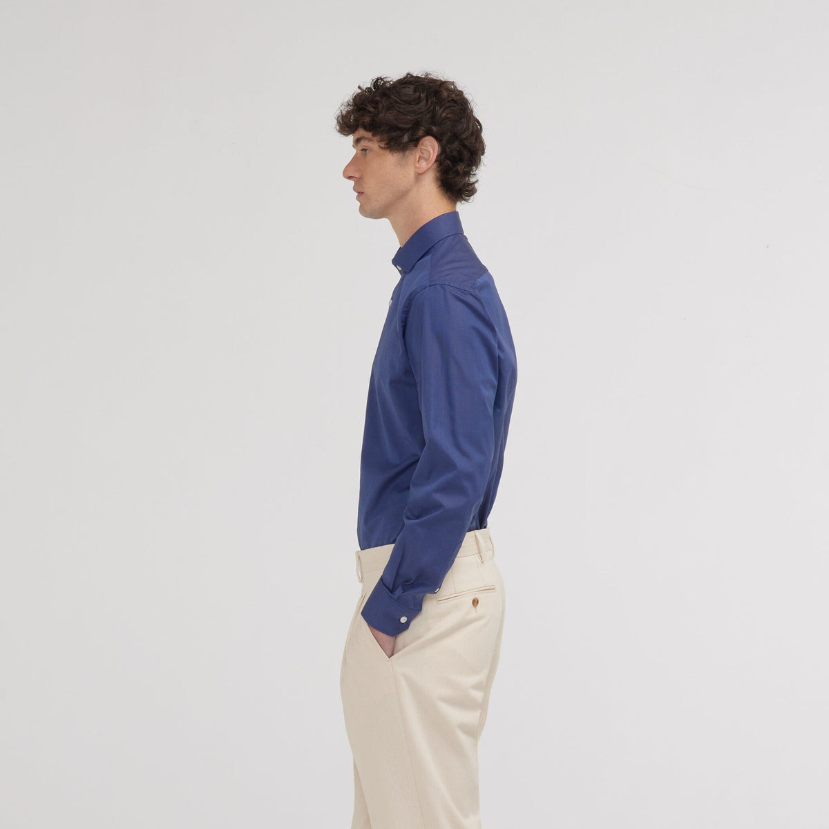 Chemise cintrée en fil-à-fil double retors bleu nuit