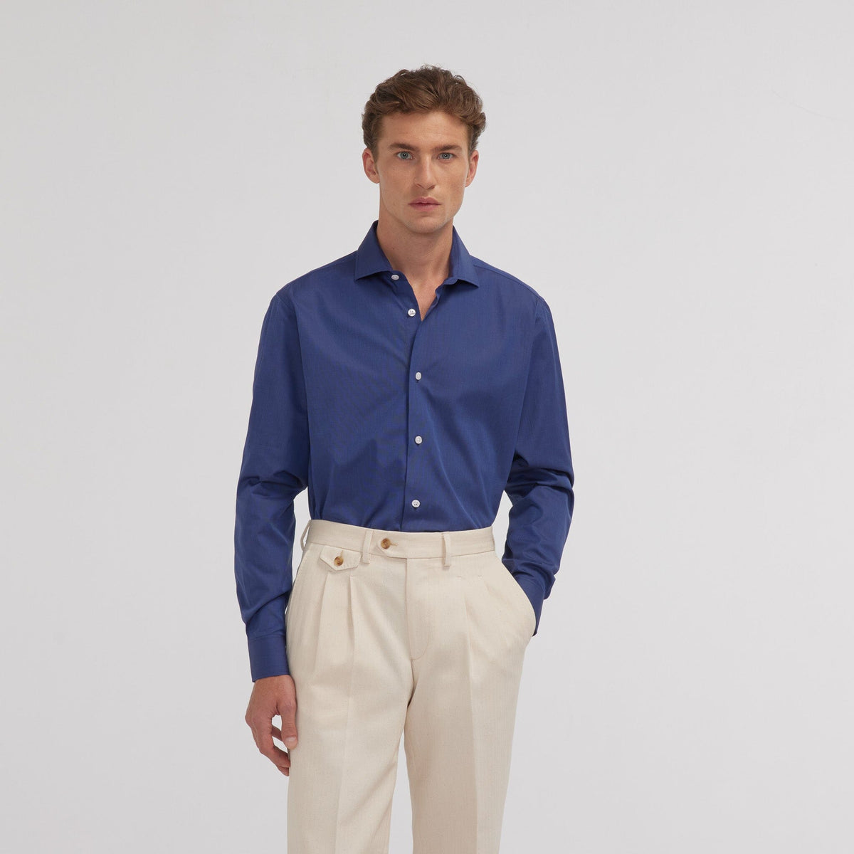 Navy two-ply end-on-end shirt