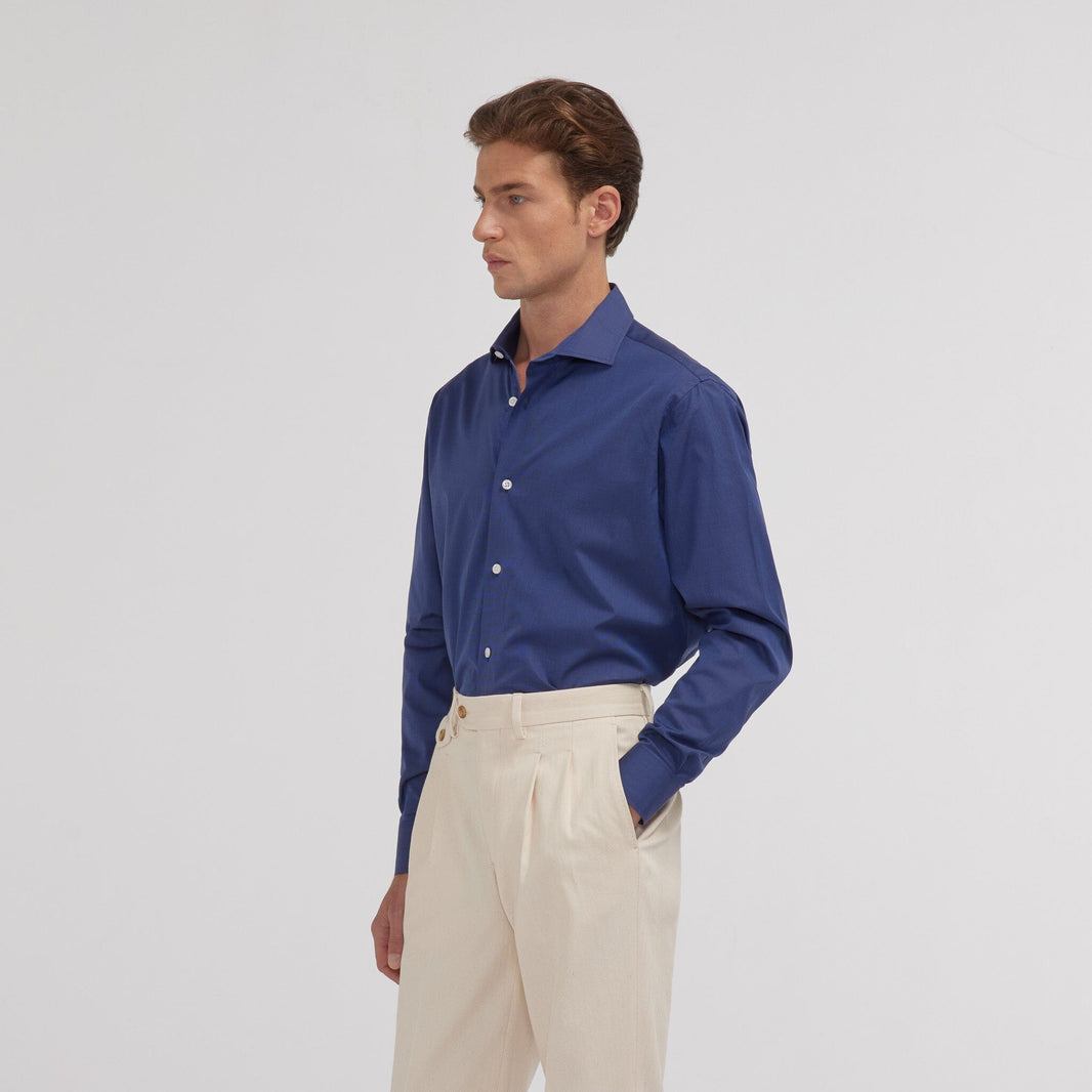 Chemise en fil-à-fil double retors bleu nuit