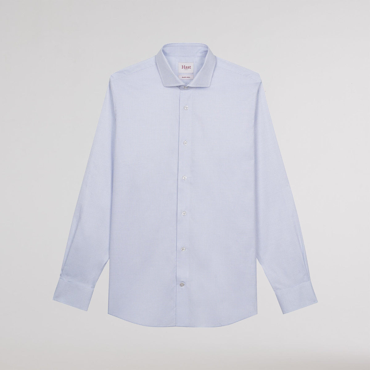 Fitted shirt in two-ply twill with fine blue checks