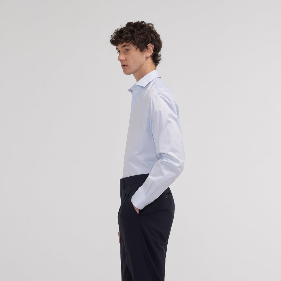 Chemise cintrée en twill double retors bleu ciel