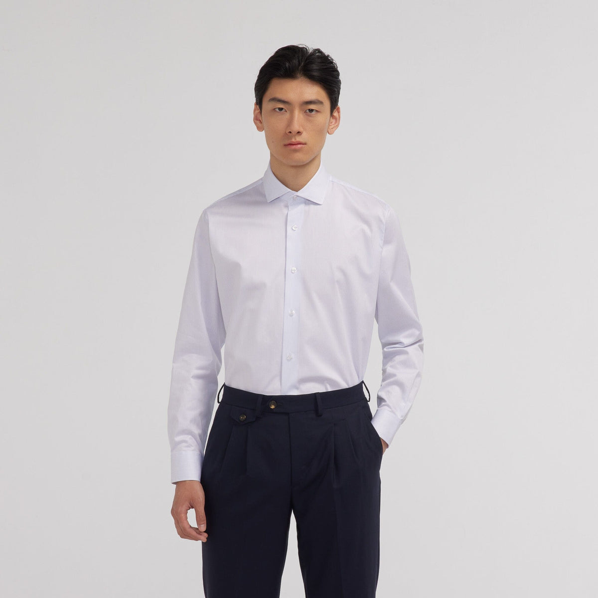 Chemise twill double retors rayures bleues