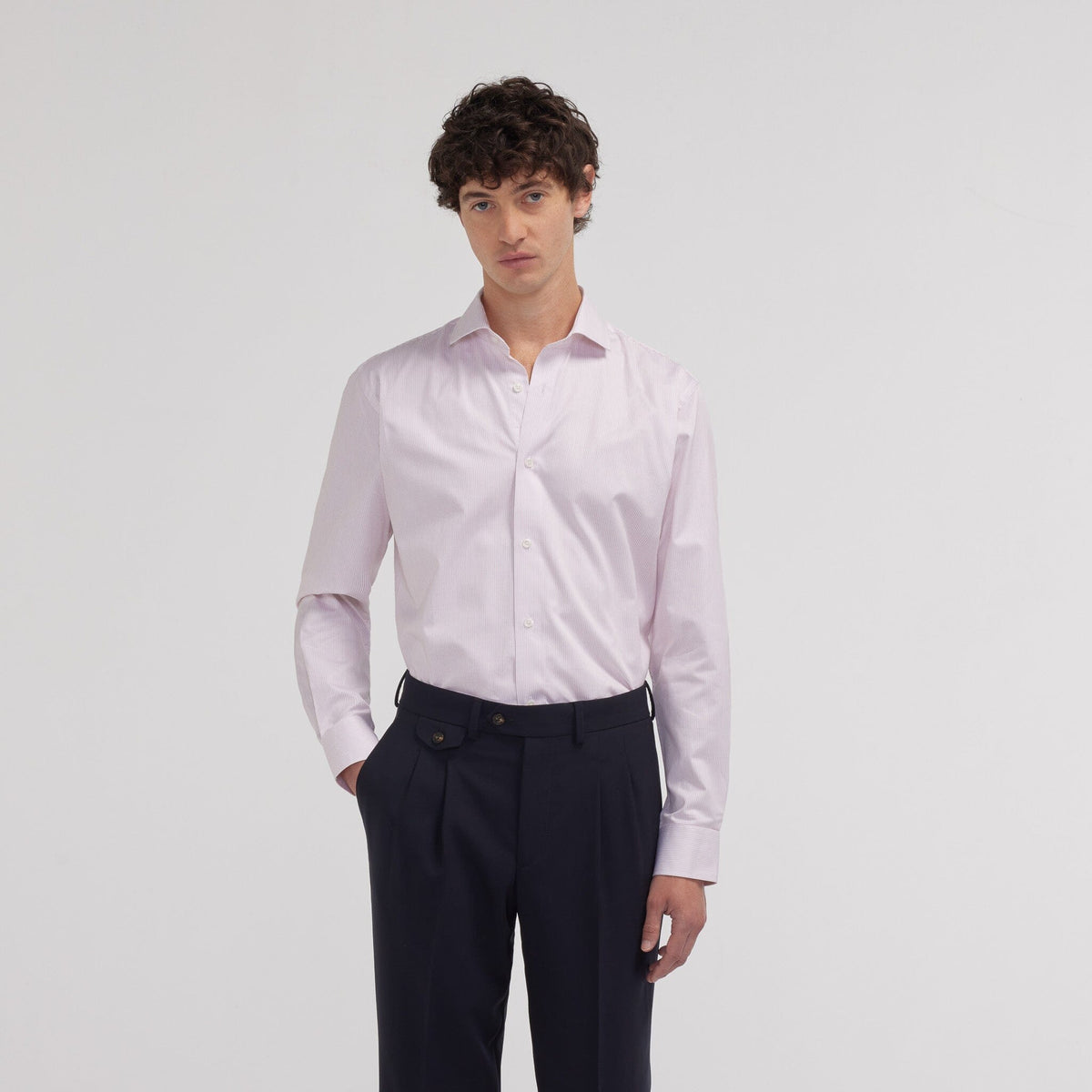 Chemise cintrée twill à rayures rouges