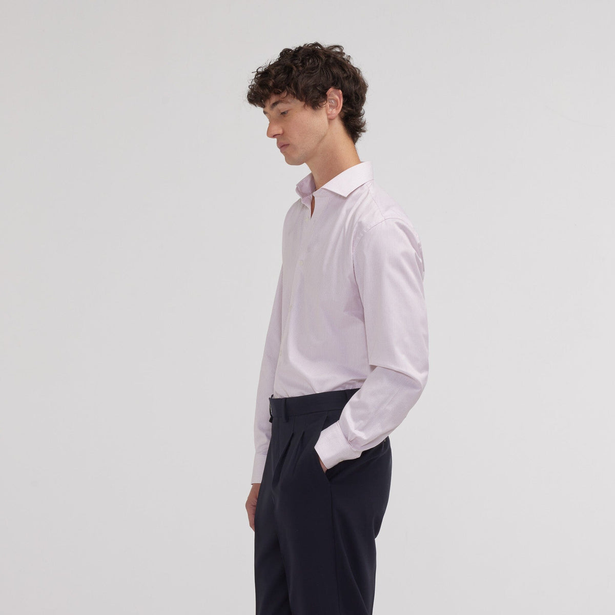 Chemise cintrée twill à rayures rouges