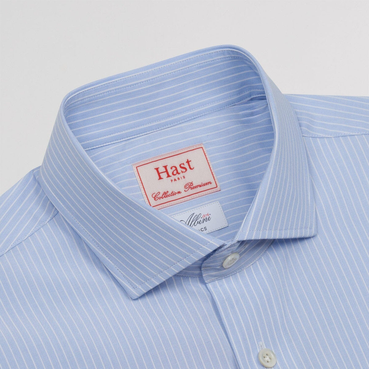 Chemise premium cintrée en popeline double retors bleue à rayures blanches