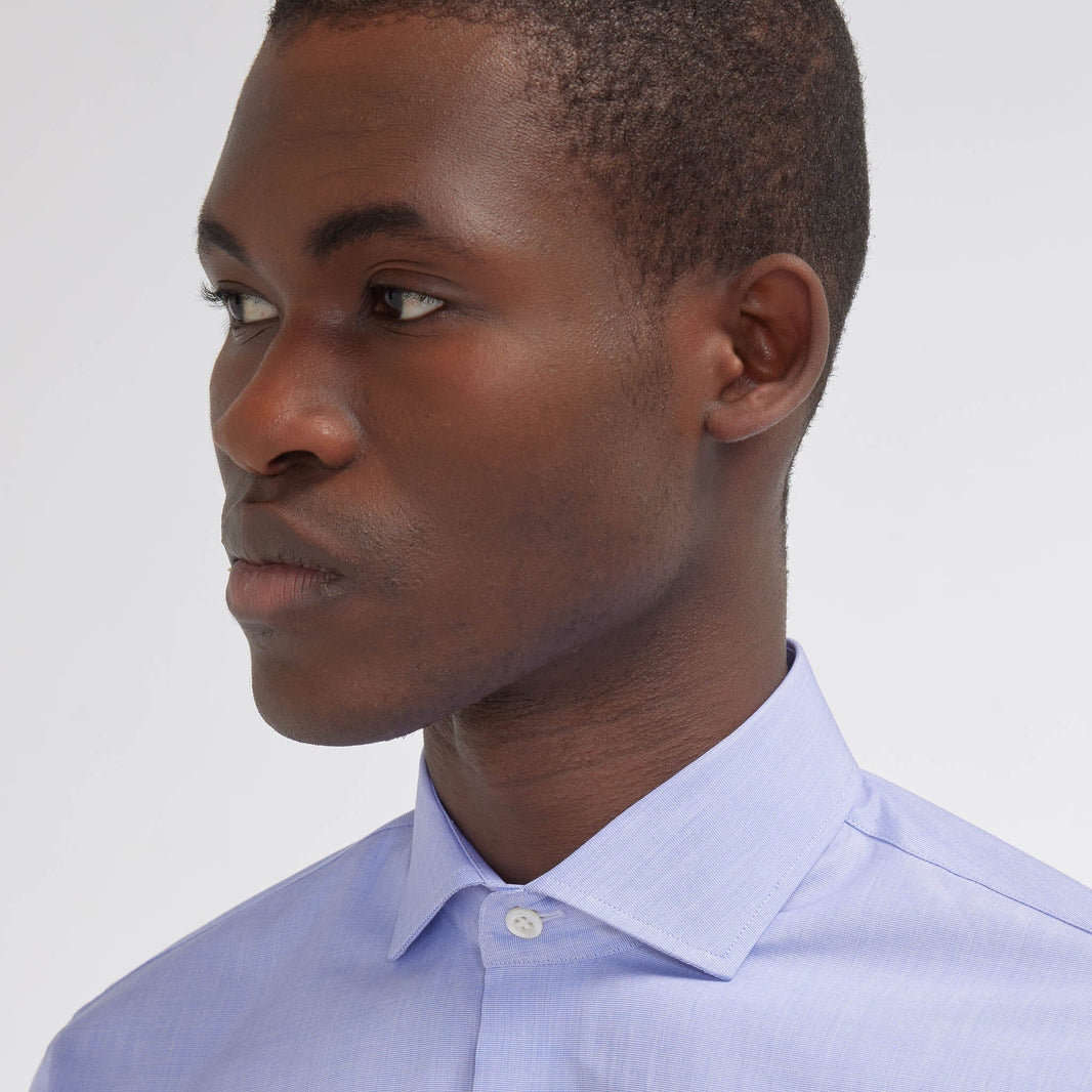Chemise premium cintrée en fil à fil  double retors bleue