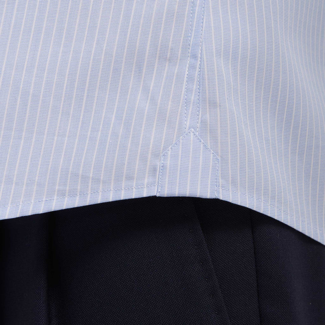 Chemise premium cintrée en popeline double retors bleue à rayures blanches