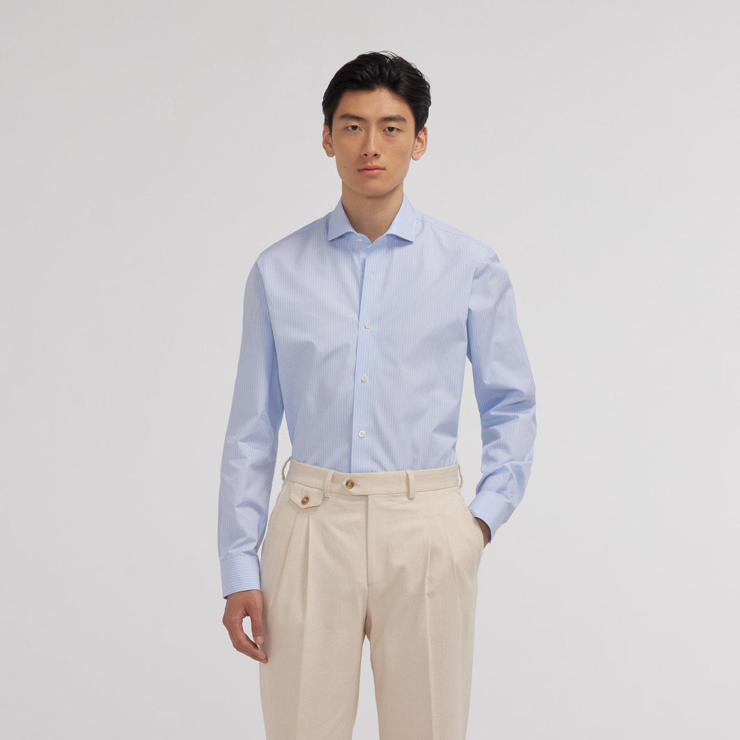 Chemise premium en popeline double retors bleue à rayures blanches