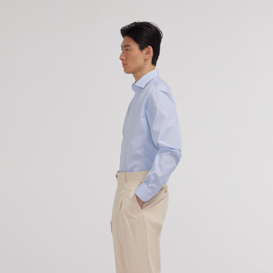 Chemise premium en popeline double retors bleue à rayures blanches