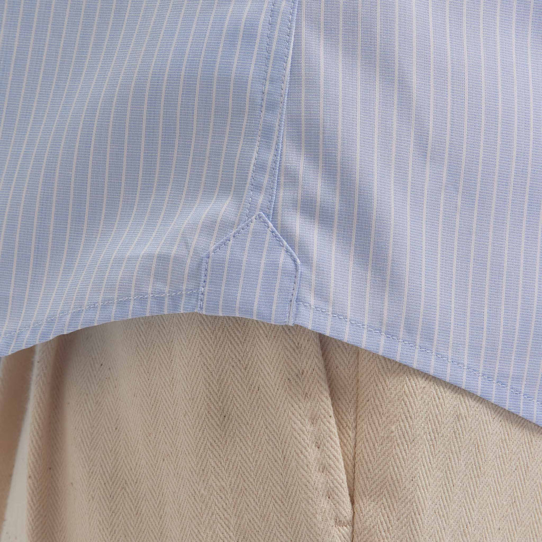 Chemise premium en popeline double retors bleue à rayures blanches