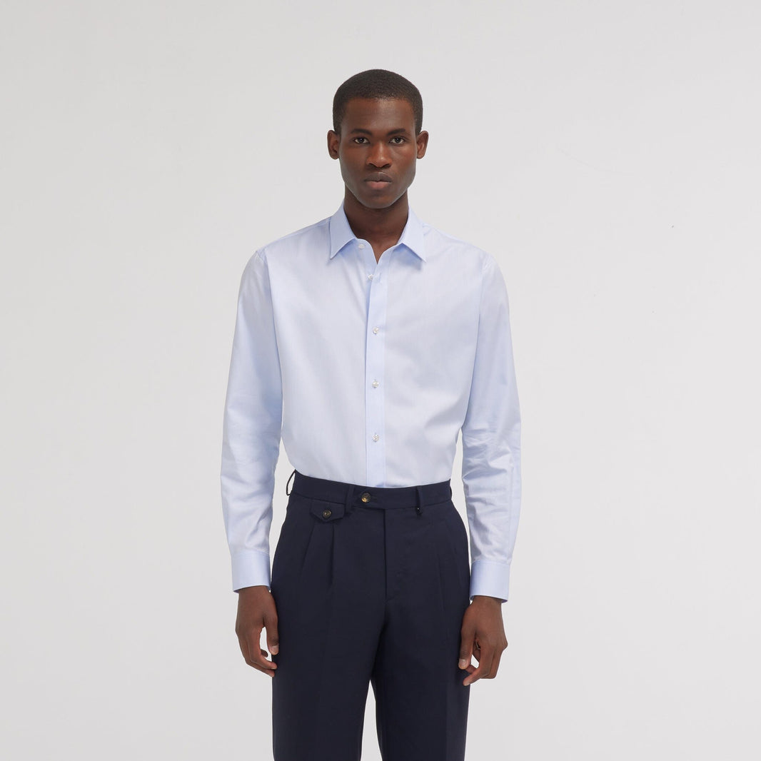 Chemise cintrée en twill bleu stretch naturel
