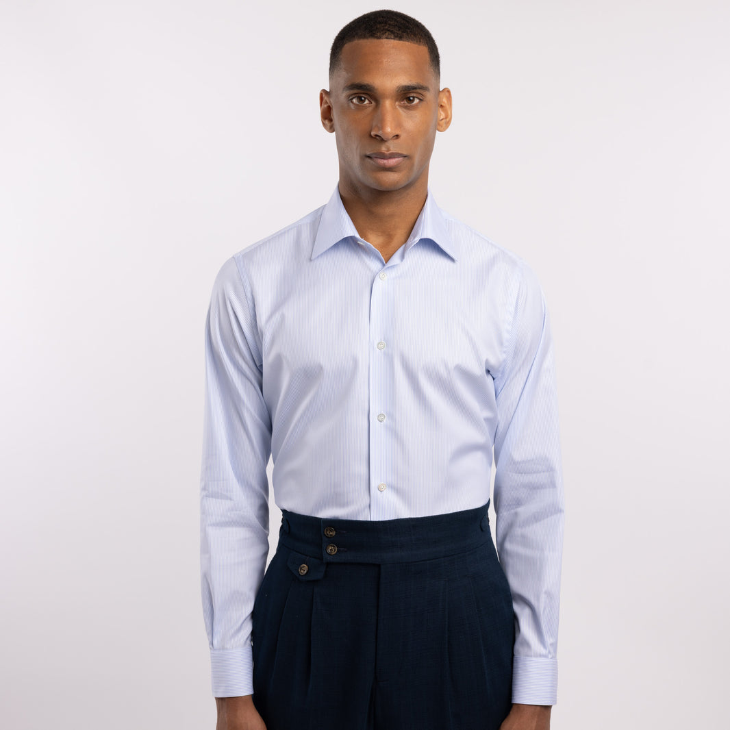 Chemise premium Thomas Mason en twill à rayures bleu clair