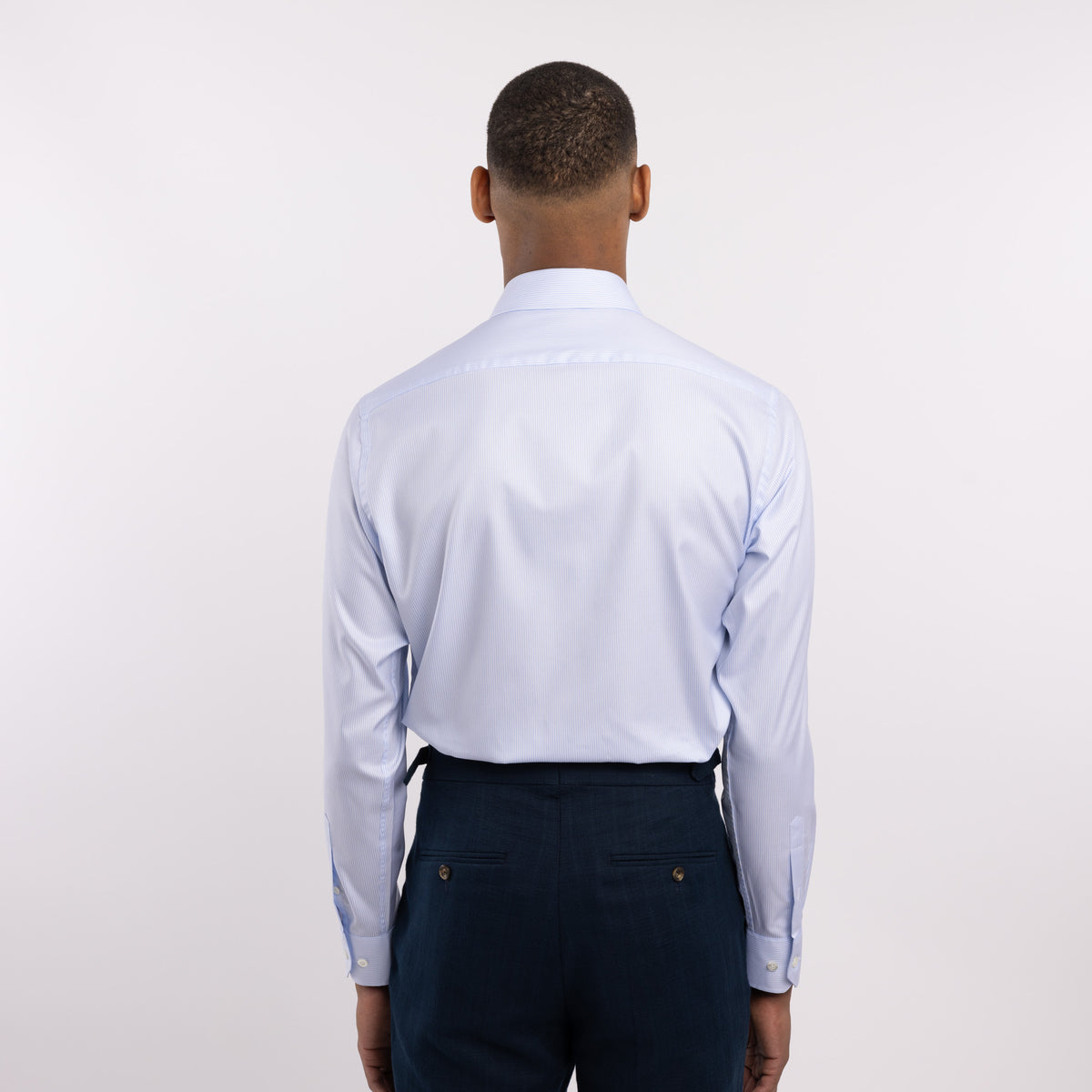 Chemise premium Thomas Mason en twill à rayures bleu clair