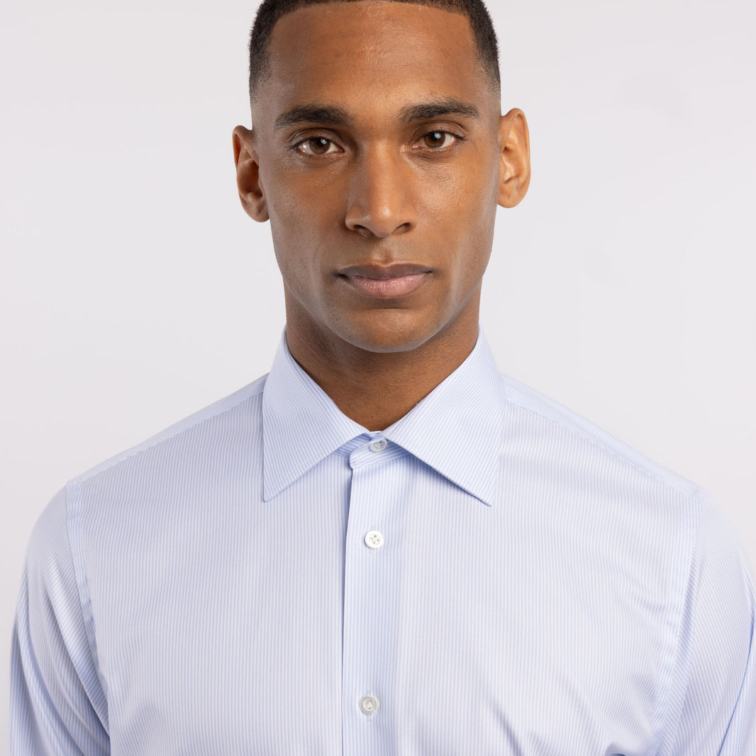 Chemise premium Thomas Mason en twill à rayures bleu clair