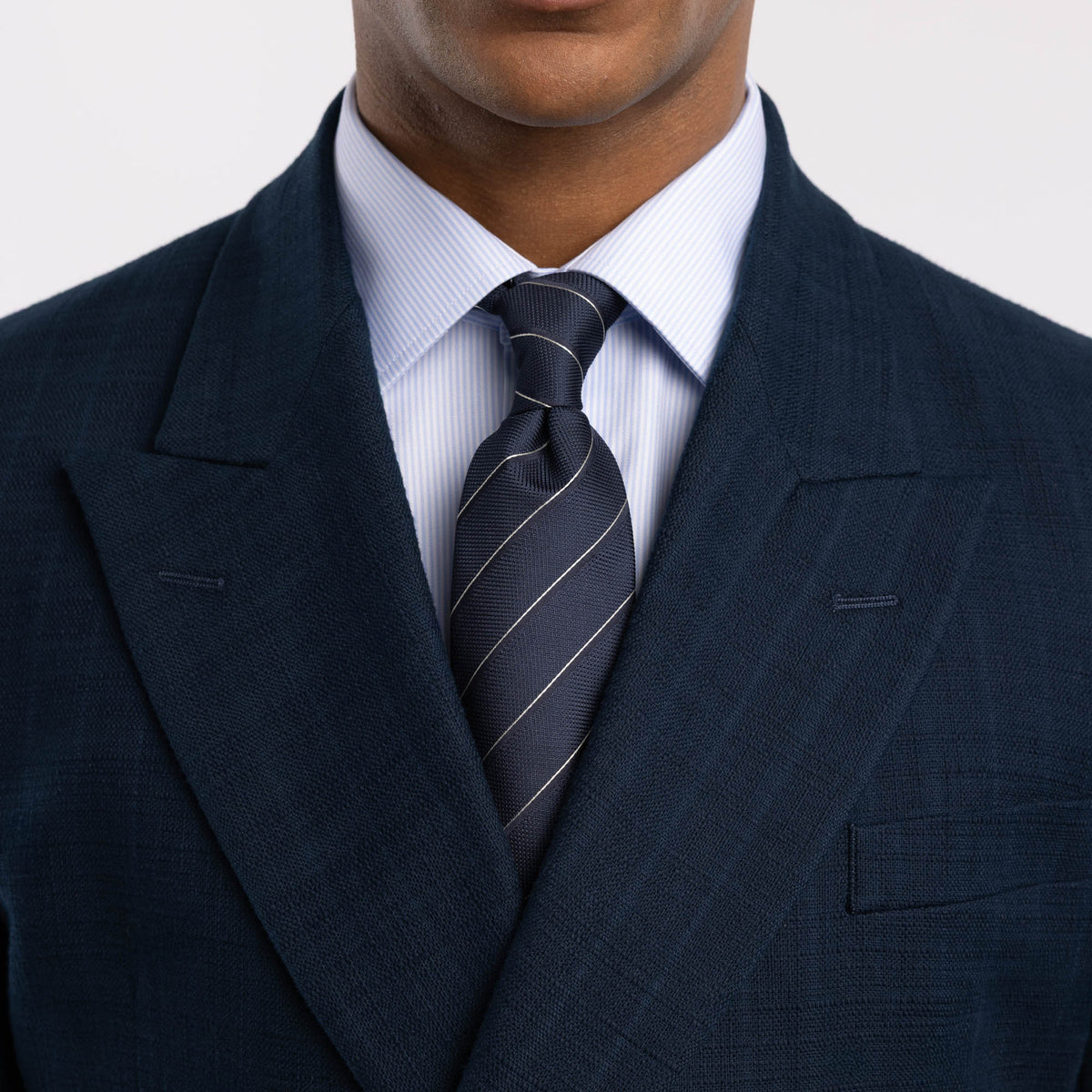 Chemise premium Thomas Mason en twill à rayures bleu clair