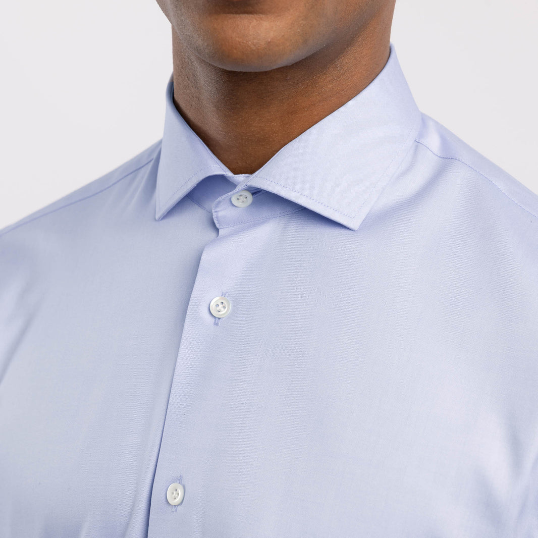 Chemise premium Thomas Mason en pinpoint bleu uni