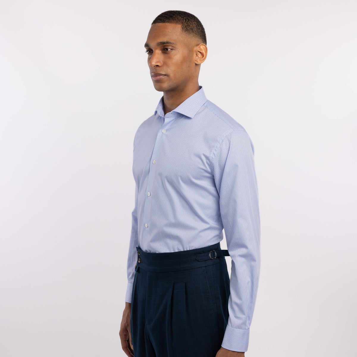 Chemise premium Thomas Mason en twill à rayures bleues
