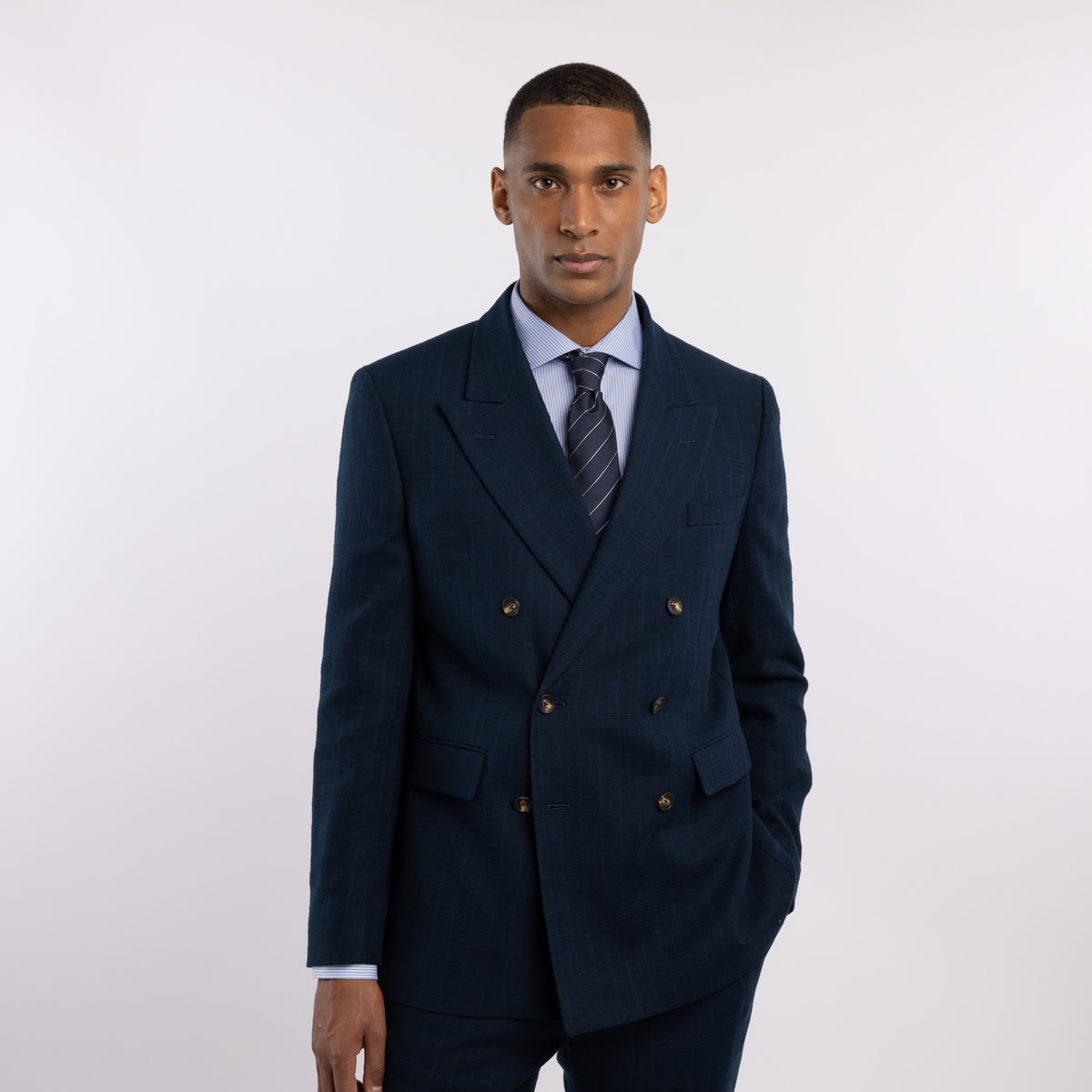 Chemise premium Thomas Mason en twill à rayures bleues