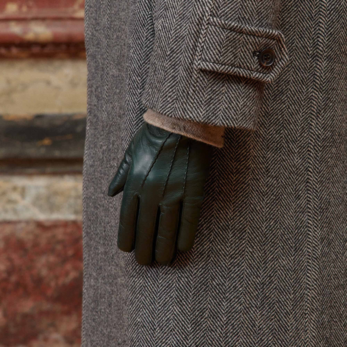 Forest green leather gloves