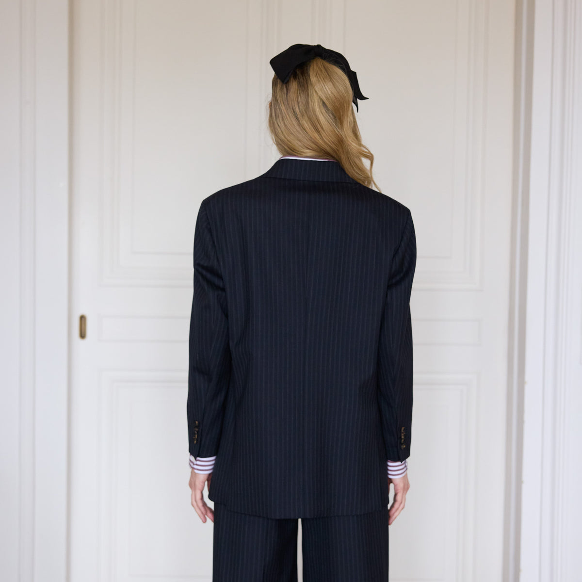 Veste tailleur en laine rayée marine