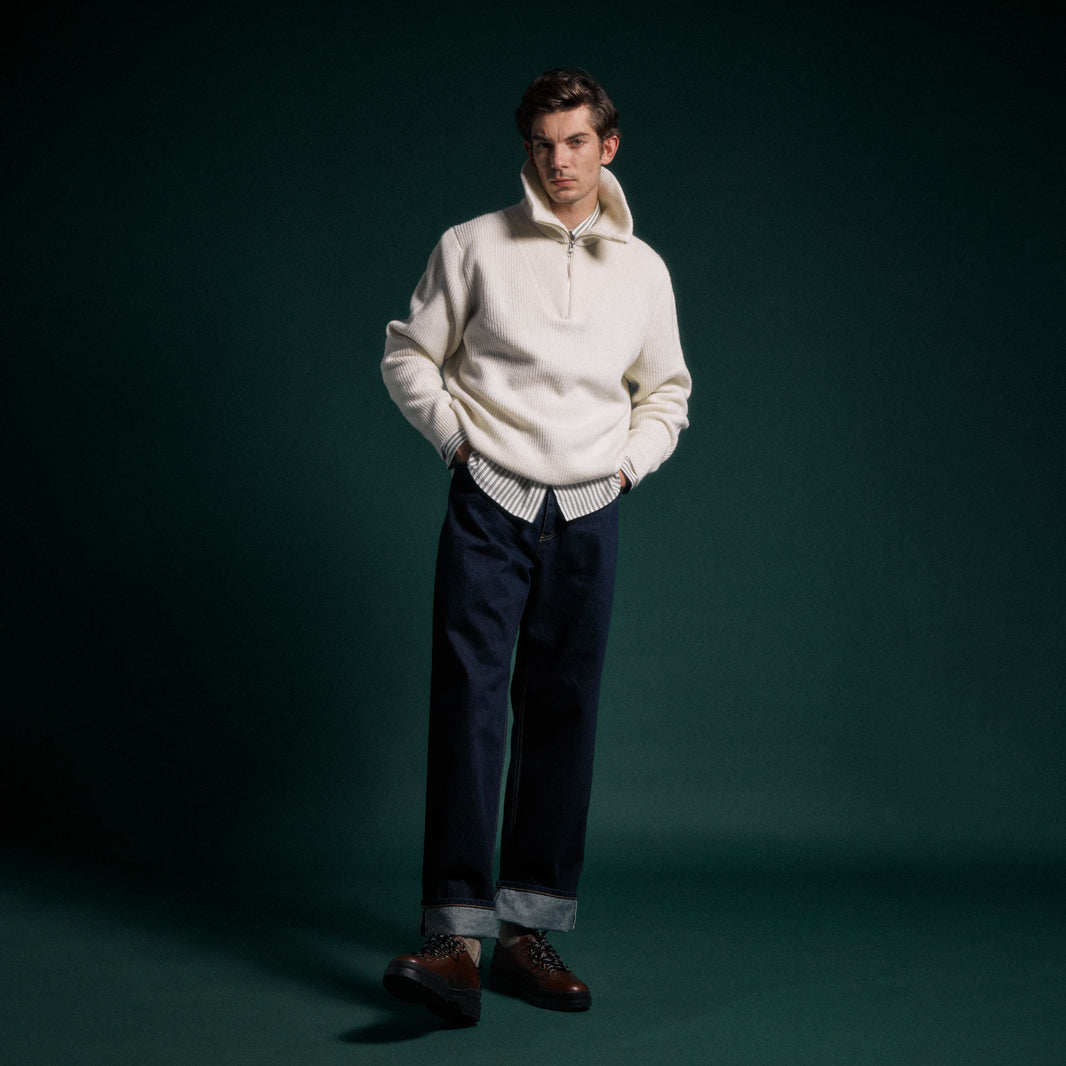 Jean selvedge droit brut en coton biologique italien