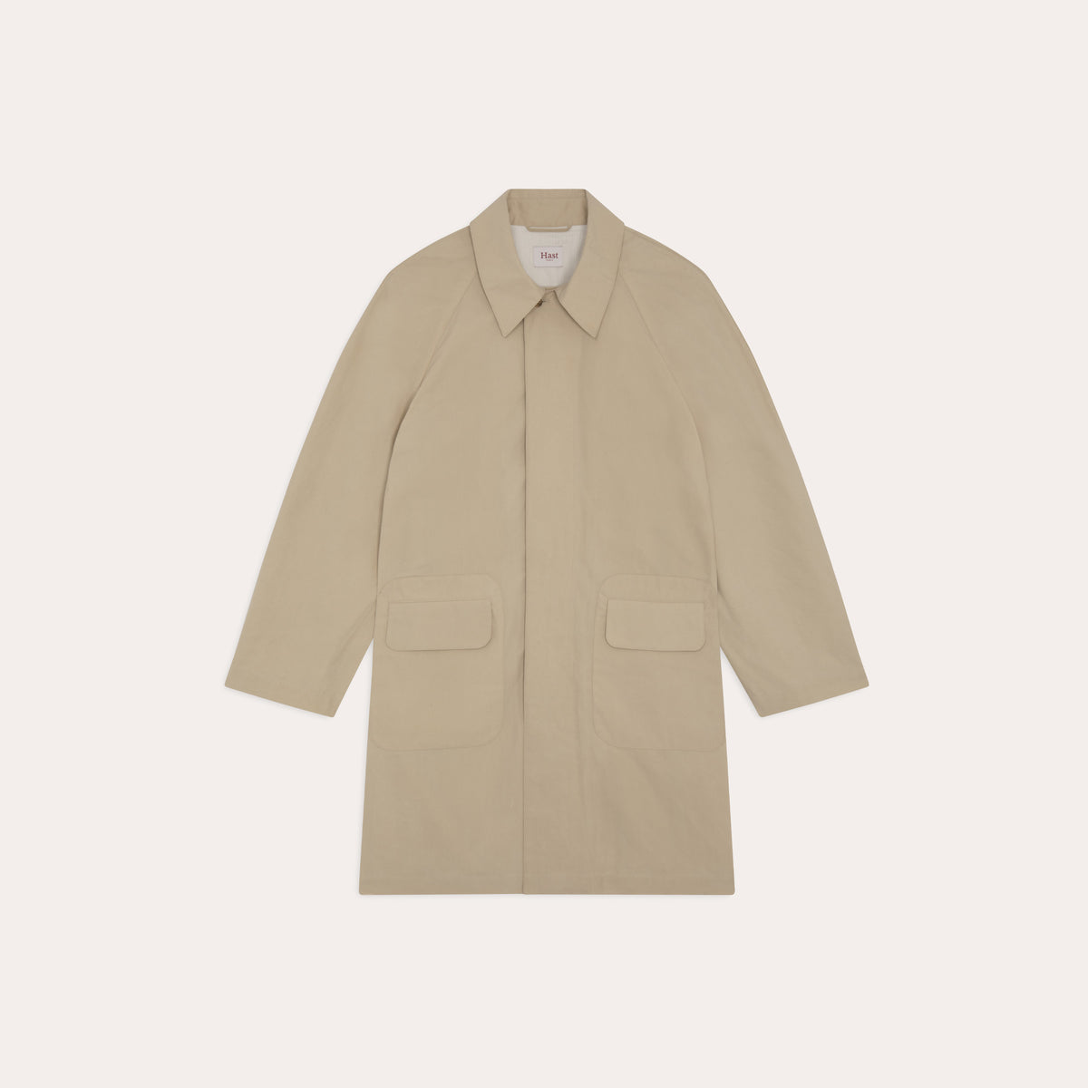 Balmacaan in beige waxed cotton
