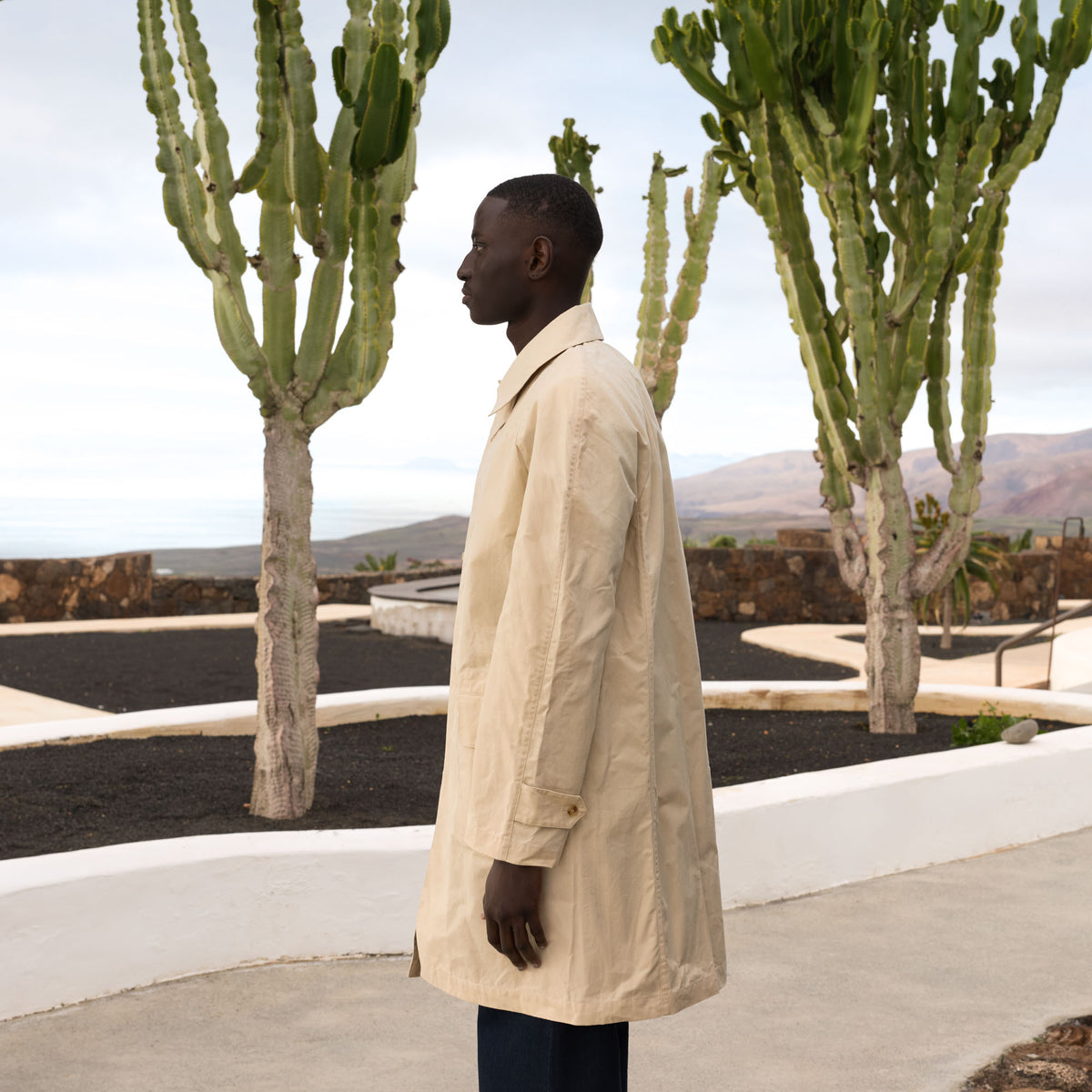Beige waxed cotton waterproof coat