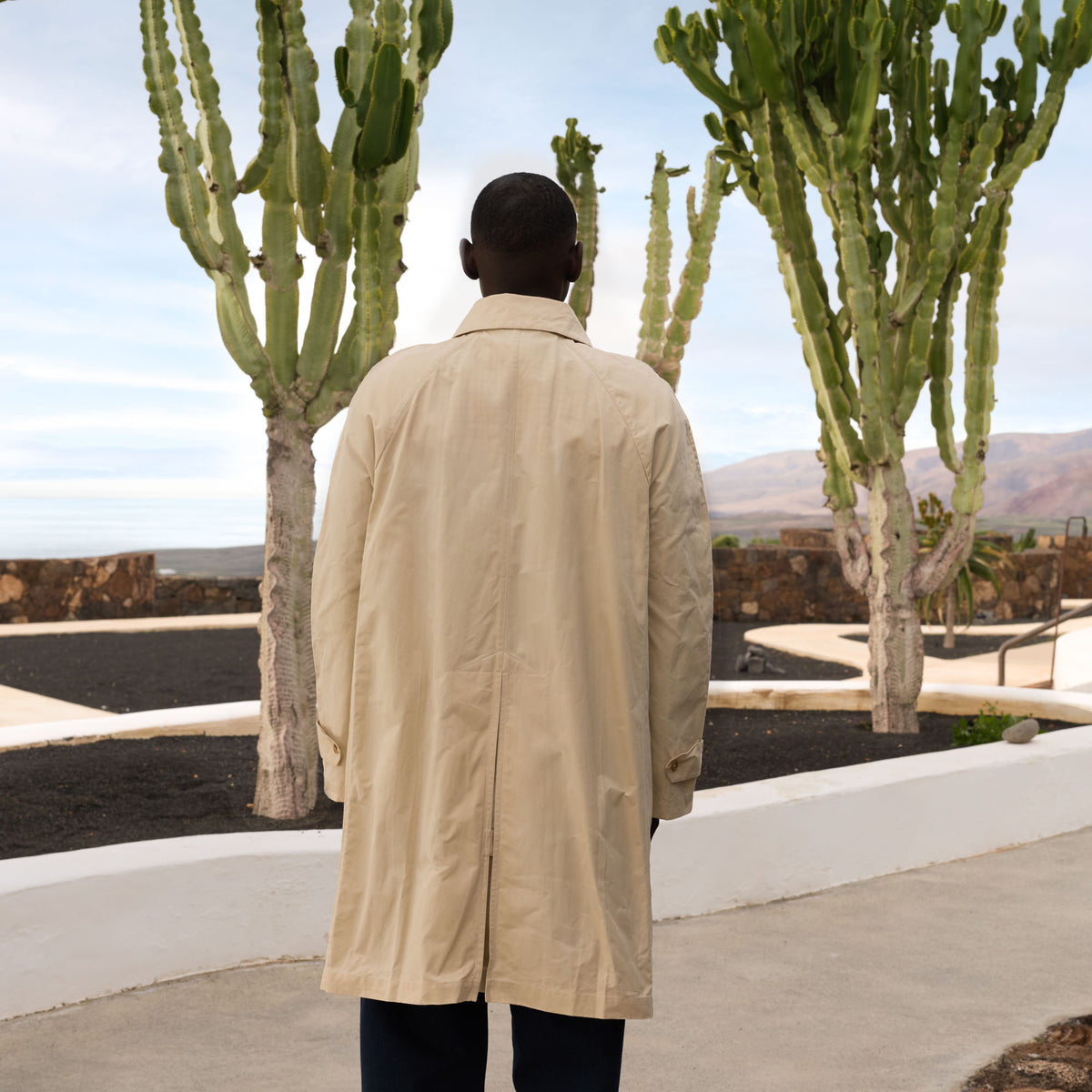 Beige waxed cotton waterproof coat