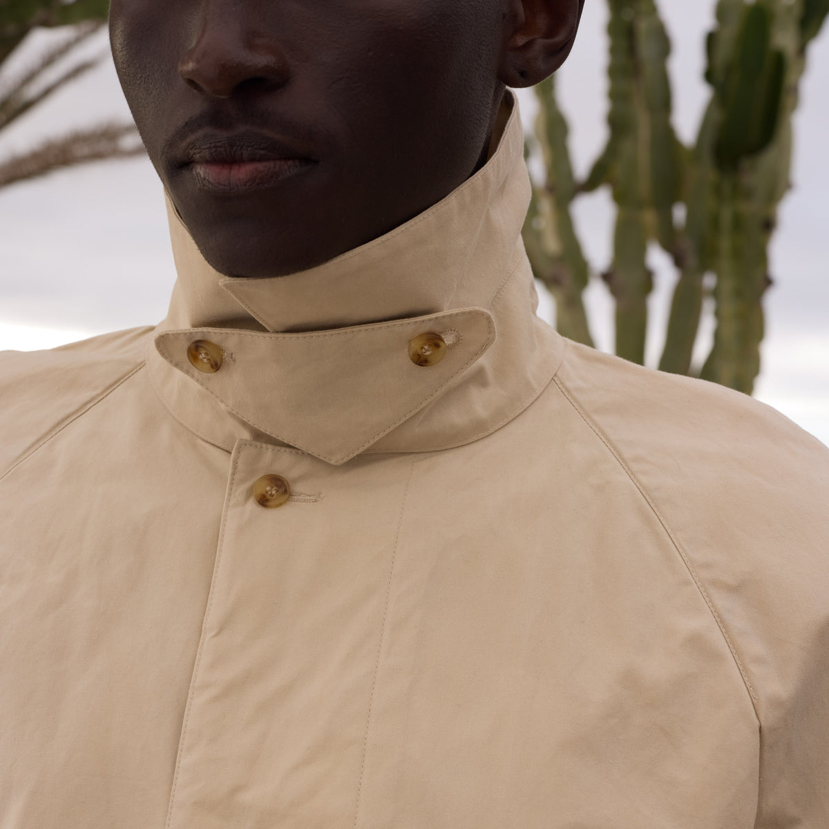 Beige waxed cotton waterproof coat
